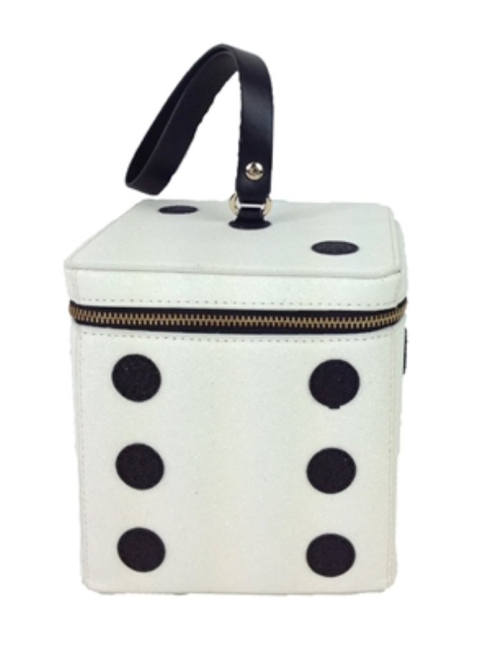 NWOT Vintage Kate Spade White Dice-Print Cube Handbag with Black Handle